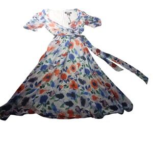 DKNY Womens Floral Midi Dress 6P Petite Belted NWT Chiffon Cottagecore Chic